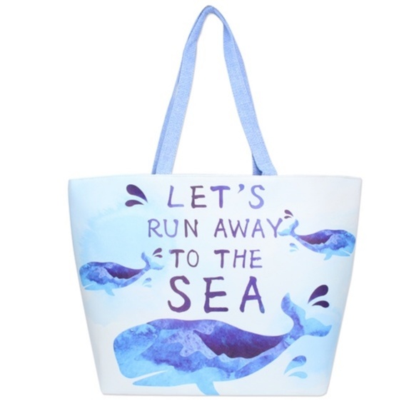 Simple Feather Boutique Handbags - Blue 'Let's Run Away To The Sea' Whale Tote Bag